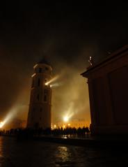 Vilnius Cathedral Bell Tower illuminated at night