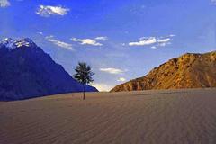 Skardu desert in Gilgit-Baltistan, Pakistan with surrounding peaks