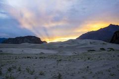 Cold Desert in Skardu, Pakistan with sand dunes and clear blue sky