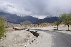 Cold desert Skardu with sandy terrain and distant mountains