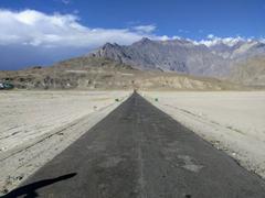 Road through Katpana Desert, also known as Cold Desert, in Skardu