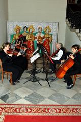 Russian cultural performance with dancers in costumes