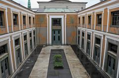 Central Court at Thorvaldsen Museum in Copenhagen with Thorvaldsen's grave in the grassy area