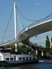 Modern Dutch suspension bridge Nescio-brug over Amsterdam-Rijn canal