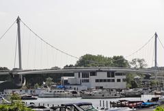 Nesciobrug bridge in Amsterdam with Zeeburgerbrug in the background