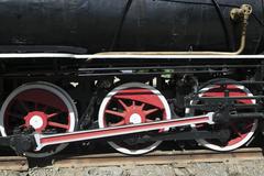 Meter-gauge locomotive with internal control, third driving axle as the coupling axle, and second axle without a wheel flange.