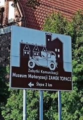 Signpost to Museum of Motorization in Ślęza in Bielany Wrocławskie