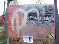 Educational board in front of Broscheův distillery in Libeň, Prague