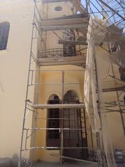 Front facade of Castelinho da Rua Apa in restoration process, São Paulo, Brazil