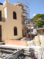 Side facade of Castelinho da Rua Apa during restoration in São Paulo, Brazil