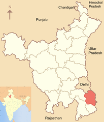 Map of Haryana highlighting Faridabad district