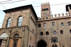 Palazzo del Podestà in Bologna with the Galvani statue in Piazza del Nettuno