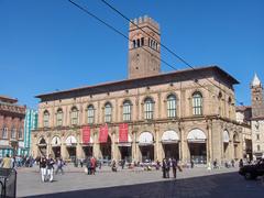 facade of Palazzo del Podestà in Piazza Maggiore, Bologna, Italy