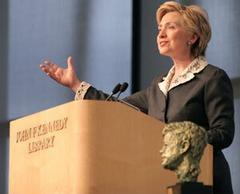 Hillary Clinton speaking at the JFK Library