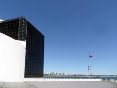 View from terrace east of JFK Presidential Library and Museum in Boston, overlooking Dorchester Bay