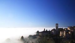 View of Assisi with historic buildings and greenery