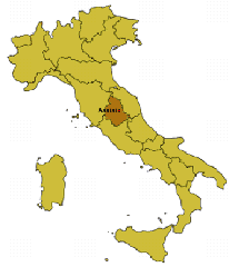 Approximate position of Assisi in Umbria and Italy