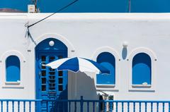 Peaceful Greek house with blue doors and windows