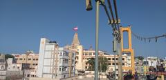 Dwarkadhish Temple view from Sudama Setu in Dwarka, Gujarat, India