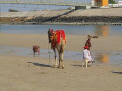 Dwaraka cityscape view with ancient temples and coastline