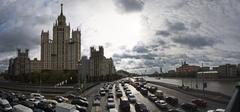 panoramic view of Moscow cityscape with historic buildings and Spasskaya Tower