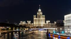 Skyscraper on Kotelnicheskaya Embankment during blue hour in Moscow