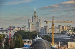 Moscow 2015, view from St. Basil's belltower showing Zaryadye Park construction