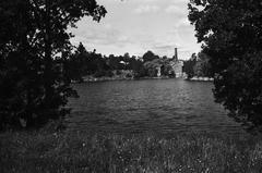 View from Pornaistenniemi towards Vanhankaupunginkoski, old hydropower plant buildings on the right