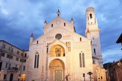 Cathedral of Verona facade with bell tower