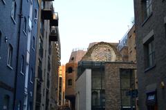 Buildings on Clink Street with remains of Winchester Palace in London