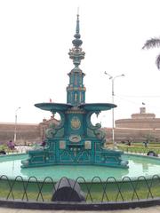 Fountain on Independence Square near Real Felipe Fortress in Callao, Peru