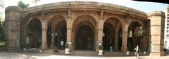 Panorama view of the entrance to the Sidi Saiyyed Mosque in Ahmedabad