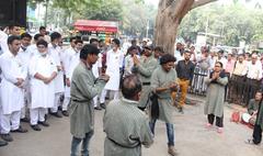 Artists from Song & Drama Division performing cleanliness awareness Nukkad Natak at Jantar Mantar