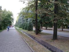 Pathway with trees and benches in Panfilov Park