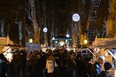 Advent celebration in Zagreb at night with festive lights