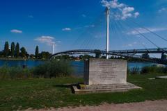 View on the Rhine with the Passerelle Mimram from the Jardin des Deux Rives in Strasbourg