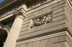 Porta Garibaldi city gate in Milan, Italy, detailed view with relief of wreath and caduceus by Hermes