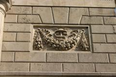 Porta Garibaldi city gate in Milan with relief of caduceus and wreath