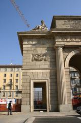 Porta Garibaldi city gate in Milan, Italy, detail view