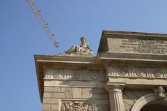 Porta Garibaldi city gate in Milan with allegorical statue of a river