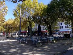 pedestrian place and Quai des Rives street in Thonon-les-Bains during autumn