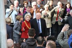 Mikhail Gorbachev walking towards the Paulskirche in Frankfurt