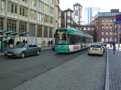 a tram running through Altstadtstrecke in Frankfurt