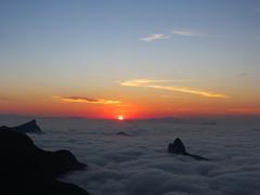 Beautiful sea of clouds at 400 meters above sea level with Morro do Corcovado, Sugarloaf Mountain, and Dois Irmãos Hill in view