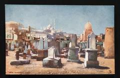 Arab Cemetery with tombstones and mosques in Cairo