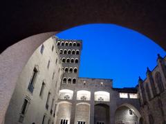 Palau Reial Major in Barcelona viewed from the sculpture Topos V by Eduardo Chillida