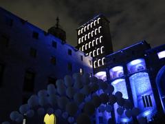 Illuminated art installation at Plaça del Rei, Barcelona during Wiki Loves Monuments 2015