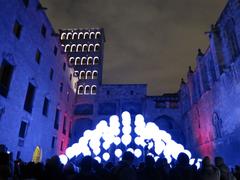 Illuminated art installation at Plaça del Rei during Llum BCN