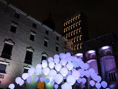 Llum BCN installation Suspès at Plaça del Rei during Wiki Loves Monuments 2015