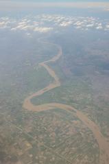 aerial view of River Hindon flowing through Ghaziabad, India